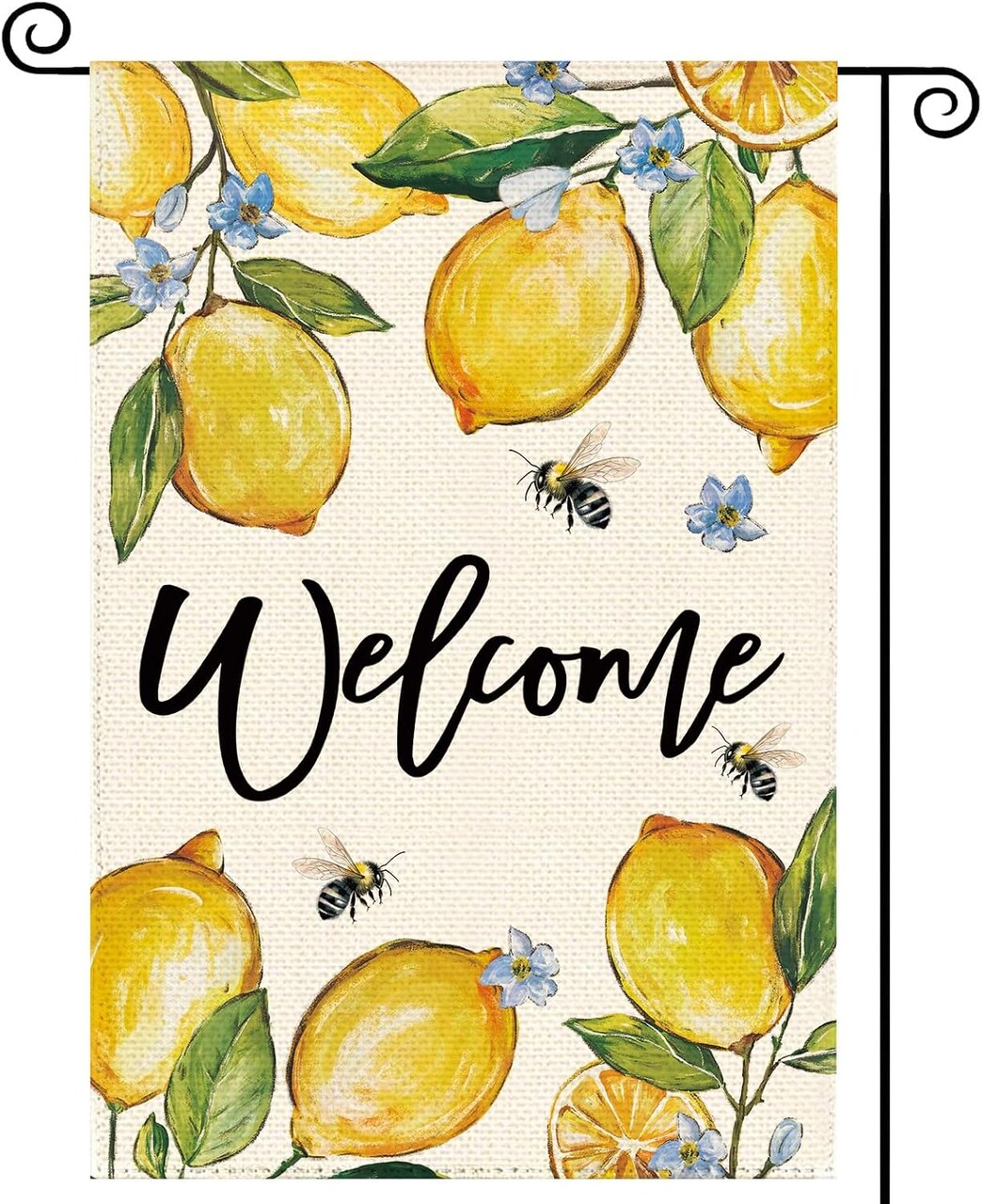 Spring Summer Lemon Welcome Garden Flag 12 x 18 Inch Double Sided, Yellow Lemon Fruit Bee Farmhouse Burlap Small Yard Flag Summer Seasonal Holiday Outdoor Outside Decoration